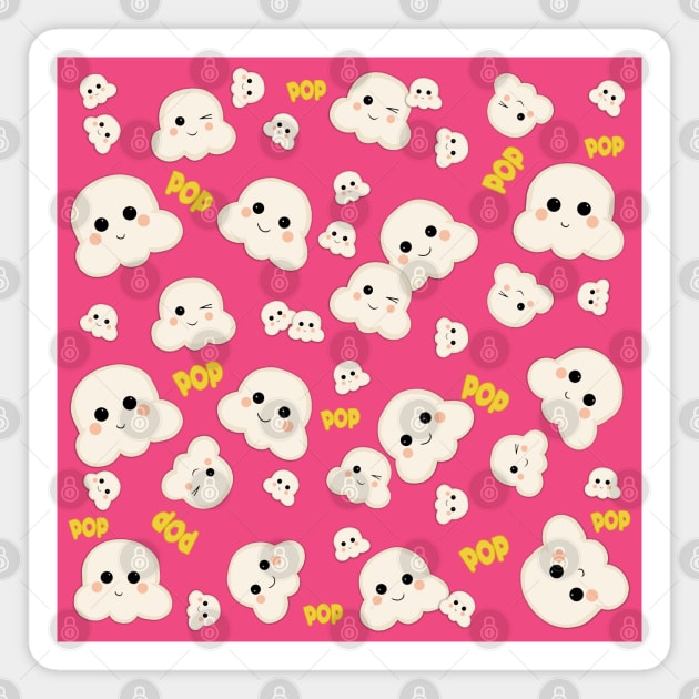 Cute Kawaii Popcorn Pattern Magnet by valentinahramov